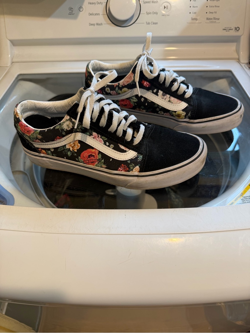 Vans Black Floral Low-Top Skate Sneakers with White Stripe
